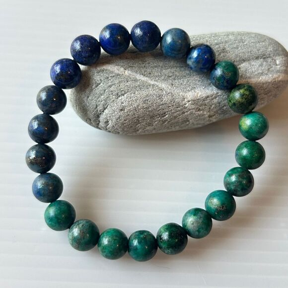 Natural chrysocolla Blue and Green Beaded Bracelet 8mm stretchy fits 6inch - Picture 4 of 6